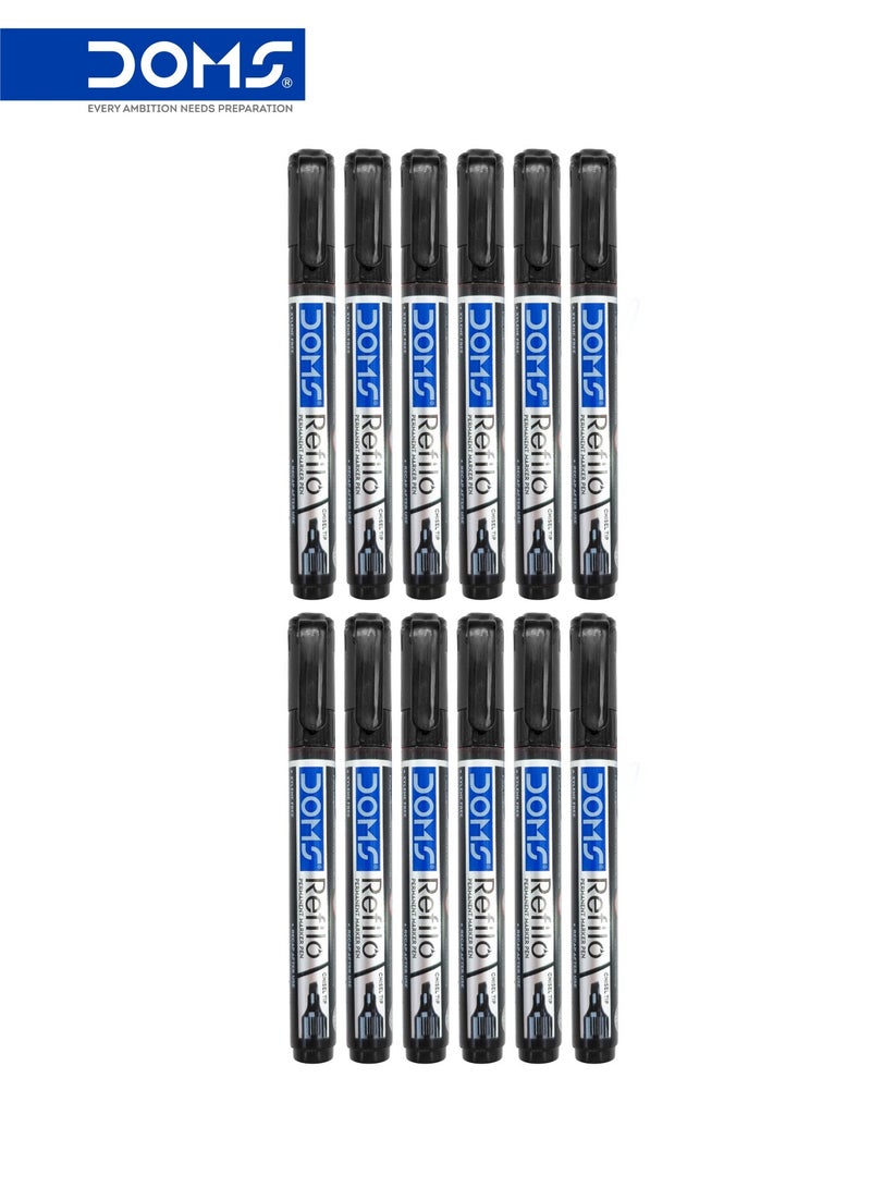 DOMS Whiteboard Marker Pen, Chisel Tip, Black Ink, Refillable, Pack of 12 - Image 1